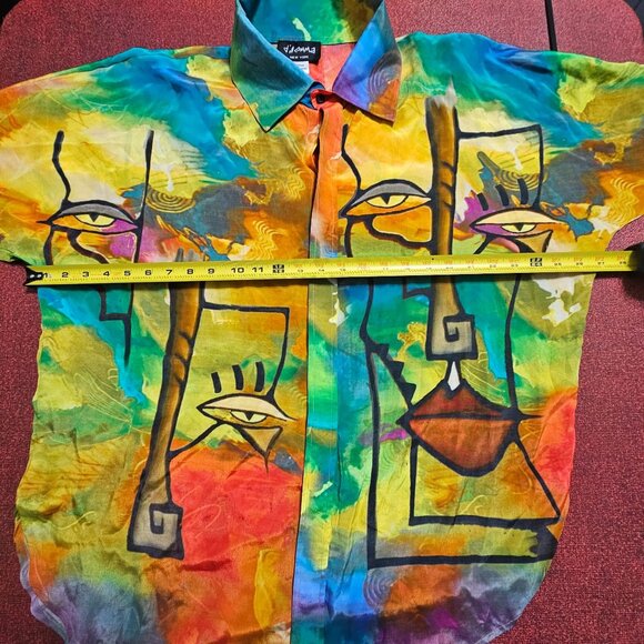Dilemma New York Abstract Watercolor Button-Up Shirt OS Oversized Art to Wear - Picture 7 of 10